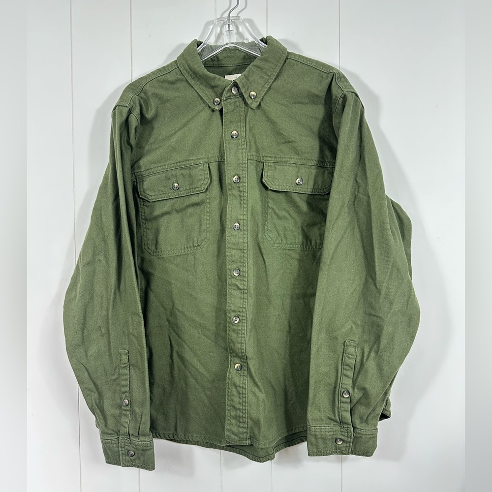 Lucky Brand Button Down Shirt Mens XL Cotton Olive Twill Long Sleeve Pockets